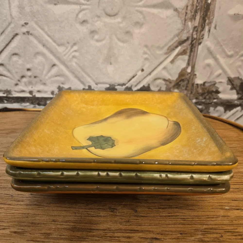 Terra Toscana Clay Art Collection Set of Three Hand-Painted Ceramic Plates Used